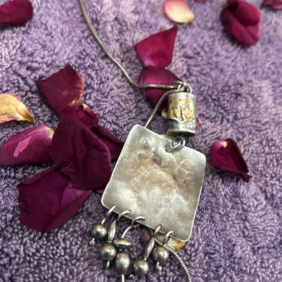 Silver necklace with 14K gold embossed inlays - Picture 3 of 3